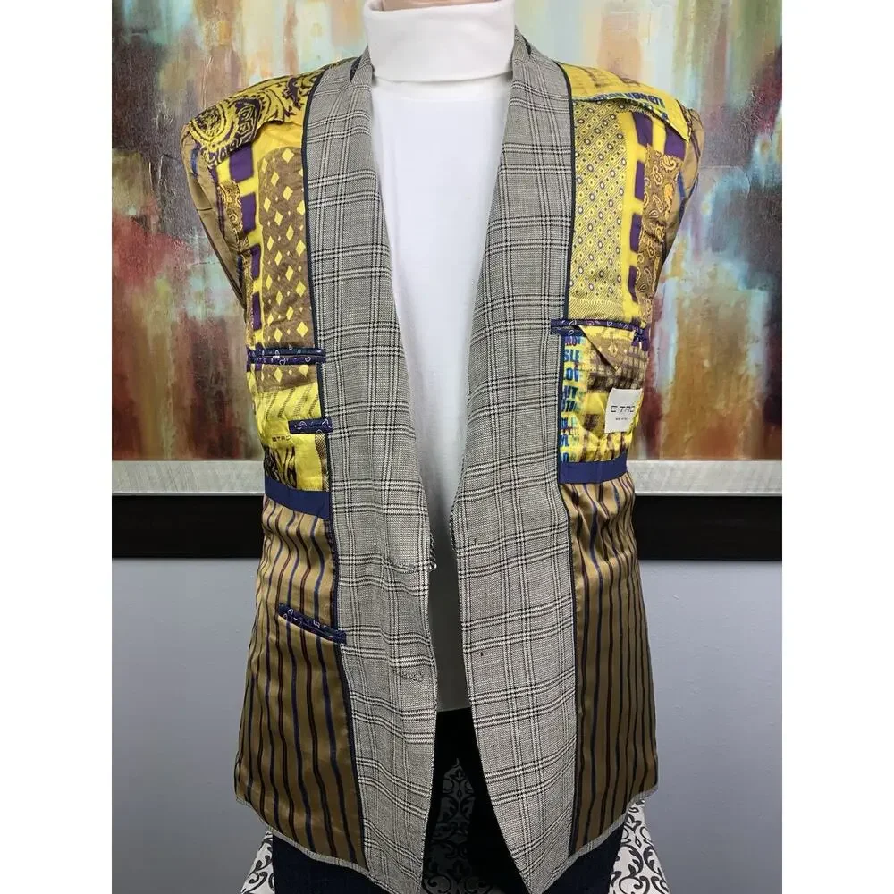 Etro Blazer 42R 52IT Beige Plaid Paisley Linen Wool Italy Sport Coat Luxury